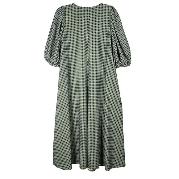 Stine Goya Mavelin Midi Dress Small 916 Grid Stretch Blue Check Puff Sleeve - Picture 8 of 12